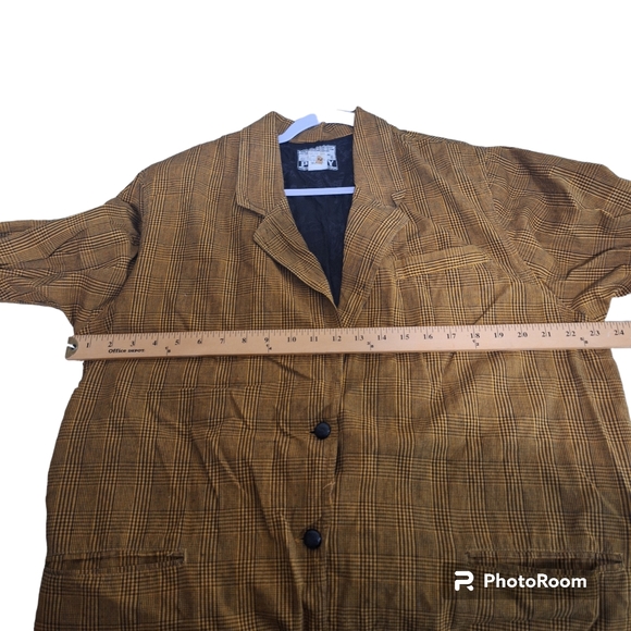 90s Vintage Yellow & Black Plaid Blazer by Pinky Play Clothing Company Size L - Picture 3 of 8